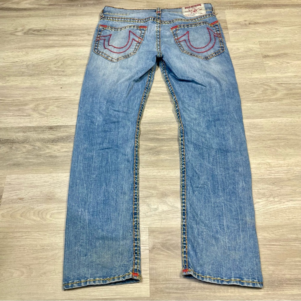 True Religion Light Wash 3 tone Rope Stitch Straight Jeans sz 34 - Picture 1 of 9